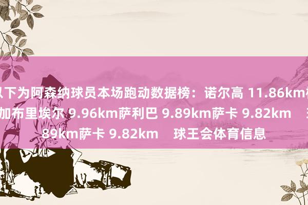 以下为阿森纳球员本场跑动数据榜：诺尔高 11.86km梅里诺 11.49km加布里埃尔 9.96km萨利巴 9.89km萨卡 9.82km    球王会体育信息