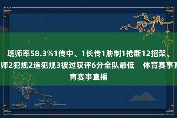 班师率58.3%1传中、1长传1胁制1抢断12招架、4班师2犯规2造犯规3被过获评6分全队最低    体育赛事直播