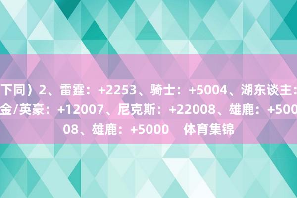 下同）2、雷霆：+2253、骑士：+5004、湖东谈主：+10005、掘金/英豪：+12007、尼克斯：+22008、雄鹿：+5000    体育集锦