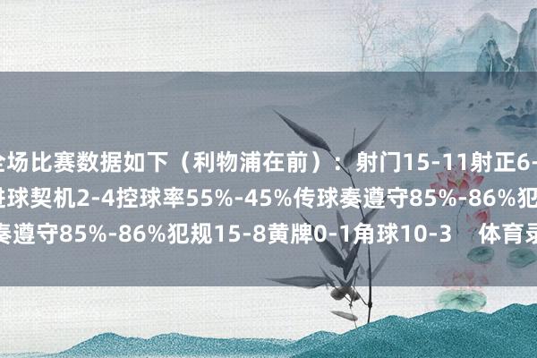 全场比赛数据如下（利物浦在前）：射门15-11射正6-4预期进球1.66-0.89进球契机2-4控球率55%-45%传球奏遵守85%-86%犯规15-8黄牌0-1角球10-3    体育录像/图片