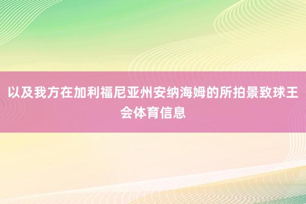 以及我方在加利福尼亚州安纳海姆的所拍景致球王会体育信息